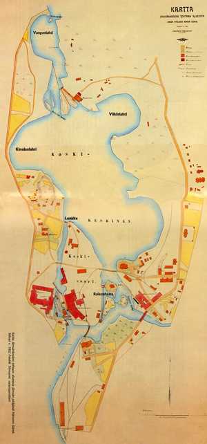 Jämsänkoski mill area and Koskikeskinen area in 1902. Company buildings. Photo UPM Kymmene Oyj Jämsänkoski.
