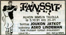 Syksyn 1991 avaustansseihin Maamiesseuran talolla osallistui yli sata tanssijaa. Leike Alhon Akin arkistosta.