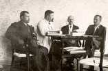   Some of the management of the Jämsänkoski mill in about 1909. From left: Heikki Solin, Bernhard Ståhle, Onni Pyykkö and Roope Hormi.
