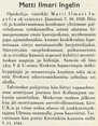  (c) UPM-Kymmene Photo Library Division and Unit,  Ingelin Matti Ilmari, muistokirjoitus