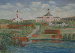 Jämsä church hill at the end of the 19th century. A painting in the church museum of Jämsä.